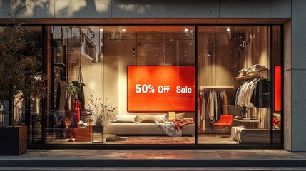 Naklejka premium A minimalist boutique window display showcasing a large 