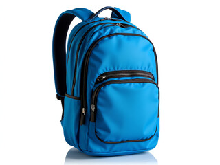Fototapeta premium A blue backpack featuring a front zipper, ideal for carrying essentials with style and convenience.
