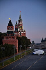 Pre-dawn hour in the center of Moscow. The Moscow River, the Moscow Kremlin.