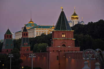 Pre-dawn hour in the center of Moscow. The Moscow River, the Moscow Kremlin.