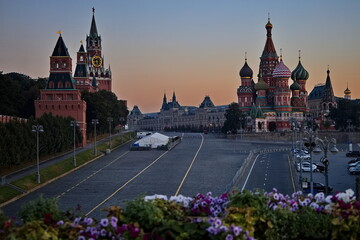 Pre-dawn hour in the center of Moscow. The Moscow River, the Moscow Kremlin.
