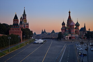 Pre-dawn hour in the center of Moscow. The Moscow River, the Moscow Kremlin.