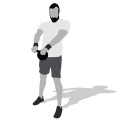 Fototapeta premium Silhouette of a man with a beard training with weights on a white background