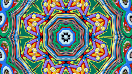 Abstract colorful psychedelic mandala kaleidoscope background pattern for a summer music festival