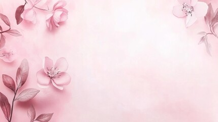 Fototapeta premium Photo of, Pink background with watercolor flowers and leaves for design, banner template