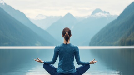 Fototapeta premium Serene Yoga Practice by a Tranquil Lakeshore
