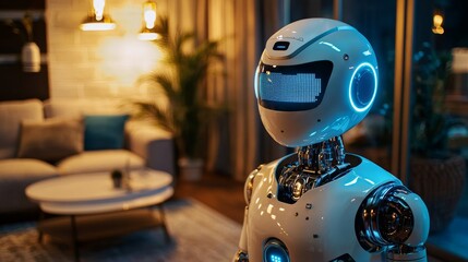 Fototapeta premium Human Interaction with Robot in Modern Living Space
