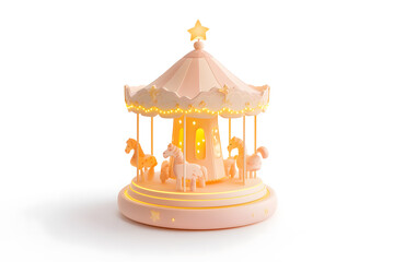 Obraz premium Whimsical Carnival Carousel Isolated on White Background. Colorful Carousel 3D Render 