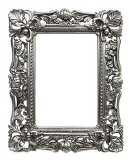 Exquisite vintage silver picture frame on transparent background.