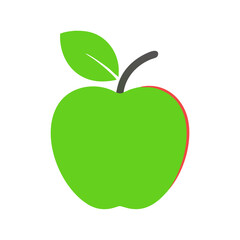 Green Apple Icon with Leaf on White Background