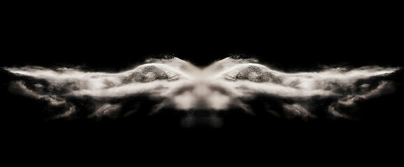 Abstract depiction of cloud-like formations against a dark background. Black and white background images -