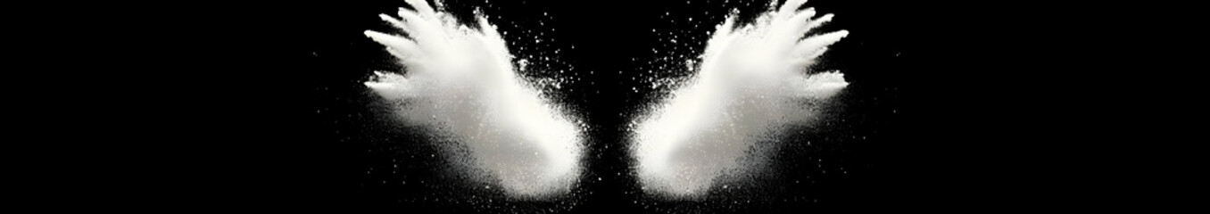A striking visual of white wings formed from splashes against a dark background. Black and white background images -