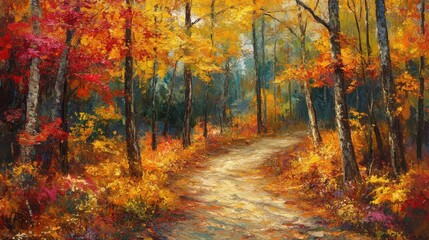 Obraz premium Forest trail with colorful leaves