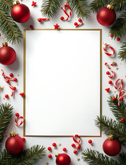 Greeting cards frame banners with Christmas ornaments in winter holiday flat lay designs for a cozy atmosphere.