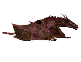 3D rendered red pink dragon isolated on transparent background