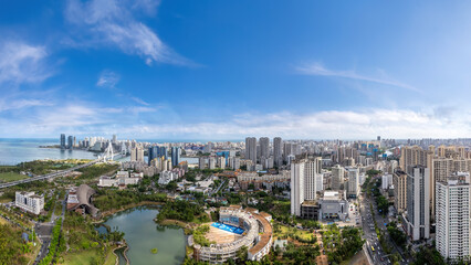 Naklejka premium , hainan province, island, haikou, china, aerial photography, city skyline, city, building, architecture, background, landscape,