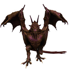 3D rendered red pink dragon isolated on transparent background