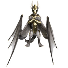 Fototapeta premium 3D rendered white dragon with a golden armor isolated on transparent background