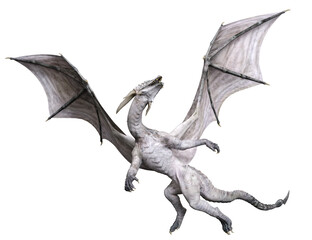 3D rendered white dragon isolated on transparent background