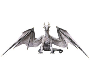 3D rendered white dragon isolated on transparent background