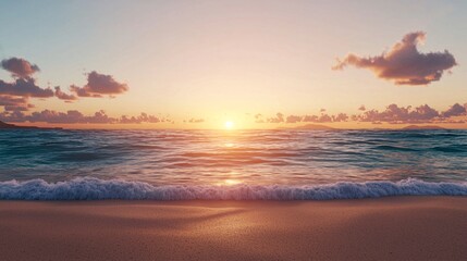 Obraz premium Breathtaking sunset over calm ocean waves a serene evening by the beach captured in stunning detail