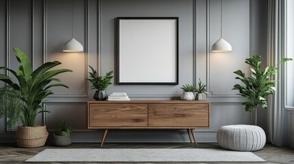 Elegant entryway with a mockup picture frame on the console