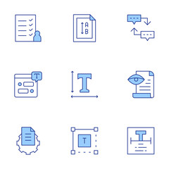 Text icons set. Line Duotone style, editable stroke. proof reading, sequence, text, text box, vertical, chat box, file, guest list