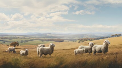 Obraz premium Panoramic view of many sheep farms