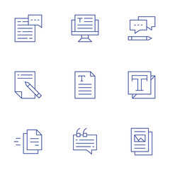 Text icons set. Thin Line style, editable stroke. answer, color, document, text, text file, validation, chat, copywriting, file