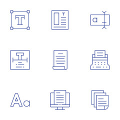 Text icons set. Thin Line style, editable stroke. text, typewriter, speech, sheet, font, text box, graphic design