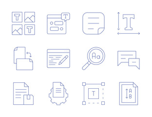 Text icons. Thin Line style, editable stroke. font, layout, orientation, save, file, text, text box, text message, vertical, chat box, copywriting