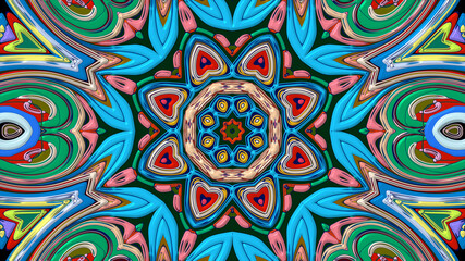 Abstract colorful psychedelic mandala kaleidoscope background pattern for a summer music festival