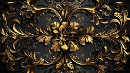 An intricate gold baroque pattern on a deep black background, perfect for high-end branding and elegant invitations.