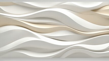 Obraz premium Abstract 3D. Fluid shapes, trendy light beige and white waves. Modern background, minimal design.