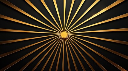Obraz premium Bold gold lines radiating from the center on a solid black background, creating a dynamic and modern visual suitable for luxury branding and promotional materials.