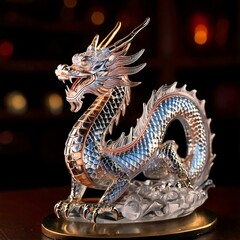 Fototapeta premium Crystal glass chinese zodiac dragon as highly detailed miniature statuette
