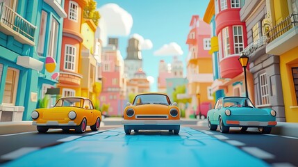 Fototapeta premium A vibrant cartoon border with charming vehicles like cars and bicycles