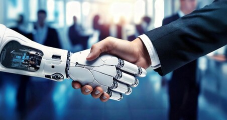 Robot hand shaking human hand