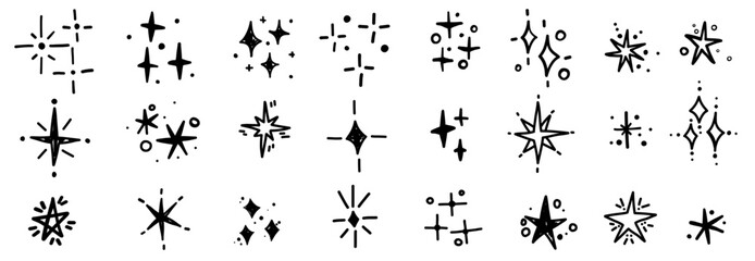 Glittering stars sparkling hand drawn doodle scribble grunge sketch set. Scrapbook minimalistic sparkles. © Alina Nikitaeva