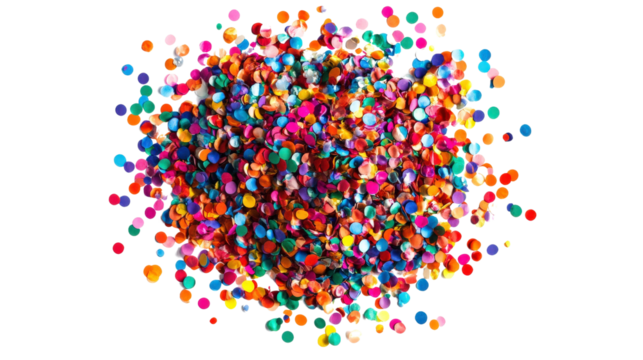 A pile of colorful confetti. The confetti is in a variety of colors and is scattered all over the image