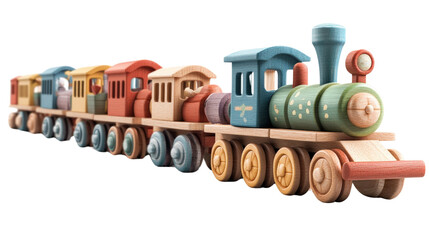 Naklejka premium A wooden train with a blue engine and red cars