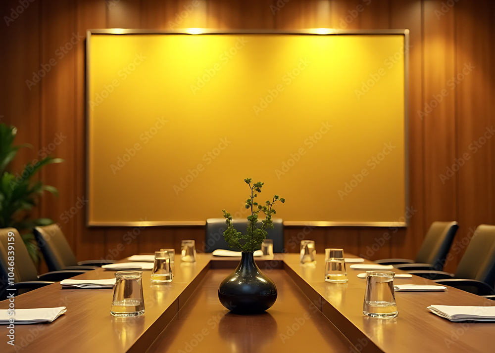 Wall mural gold background surrounds my workspace effectively creating a professional ambiance for meetings and