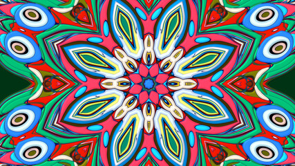 Abstract colorful psychedelic mandala kaleidoscope background pattern for a summer music festival