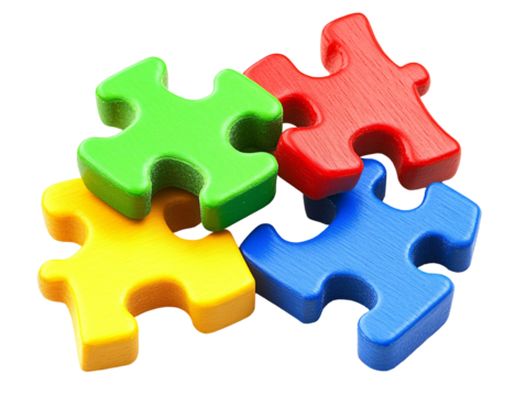 a group of colorful puzzle pieces