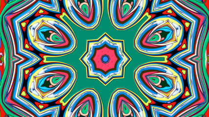 Abstract colorful psychedelic mandala kaleidoscope background pattern for a summer music festival