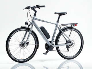 Fototapeta premium A gray electric bike positioned against a clean white background, highlighting its sleek design and modern features.