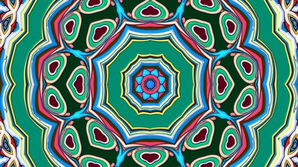 Abstract colorful psychedelic mandala kaleidoscope background pattern for a summer music festival