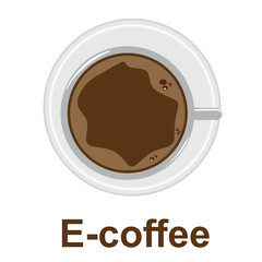 It's time for coffee. cup of coffee on the table , view on top