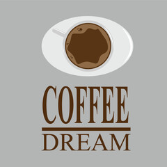 It's time for coffee. cup of coffee on the table , view on top