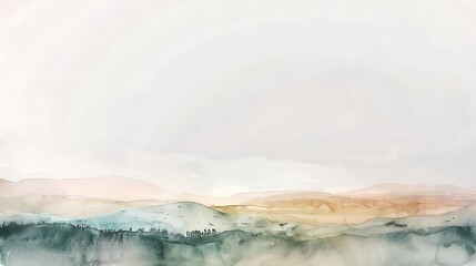 A close-up of a colorful watercolor artwork featuring a serene landscape, with soft hues blending seamlessly against a white background.